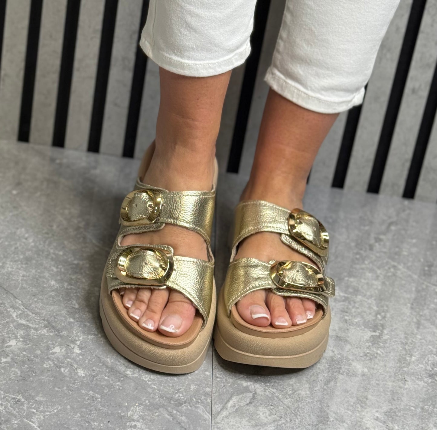 Pegada - Gold Buckle Leather Sandal