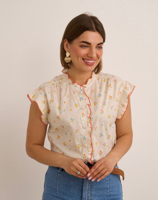 Cream Floral Sleeveless Top