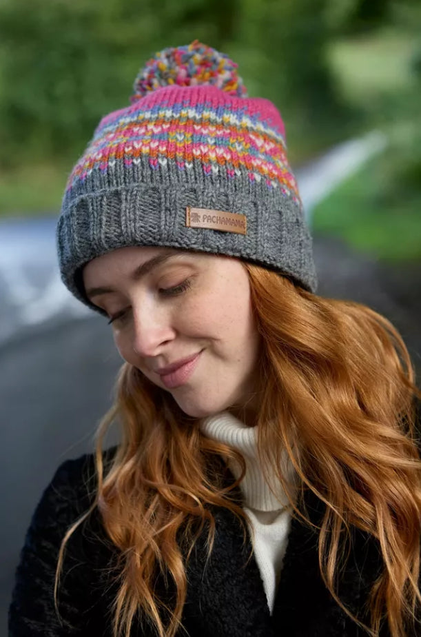 Pachamama  - ‘Iona’ Pink Roll Back Beanie Hat