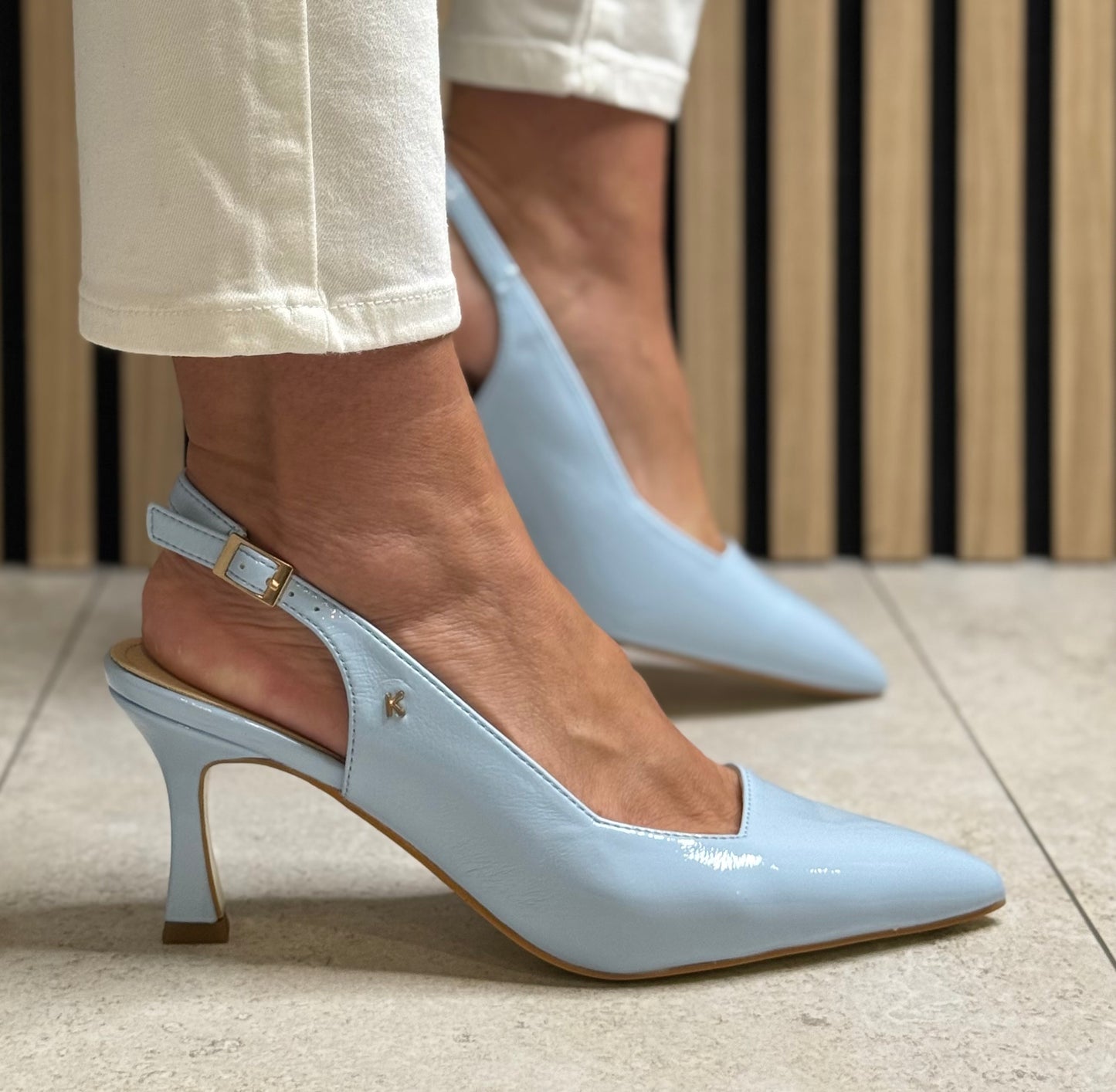 Kate Appleby - ‘Denham’ Sky Blue Patent Sling Back Heel
