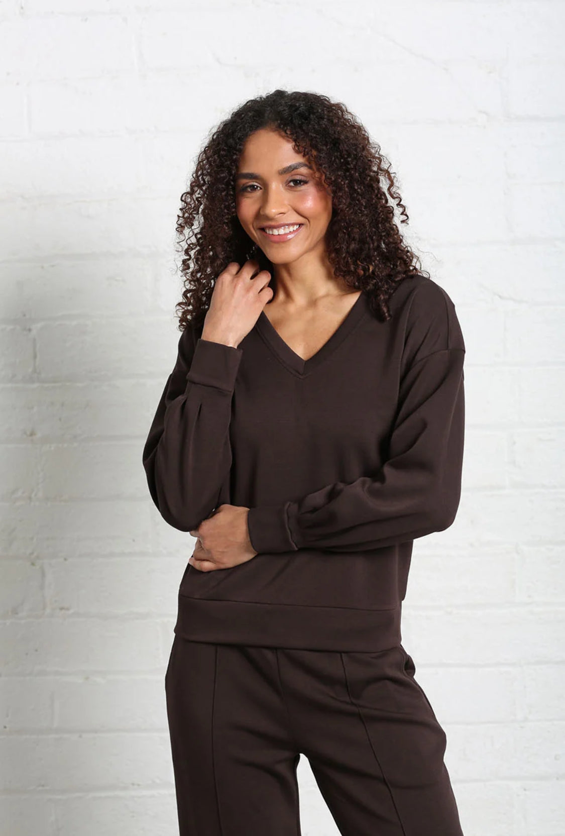 Rant & Rave - Elara Chocolate Brown  V Neck Sweater (Copy)