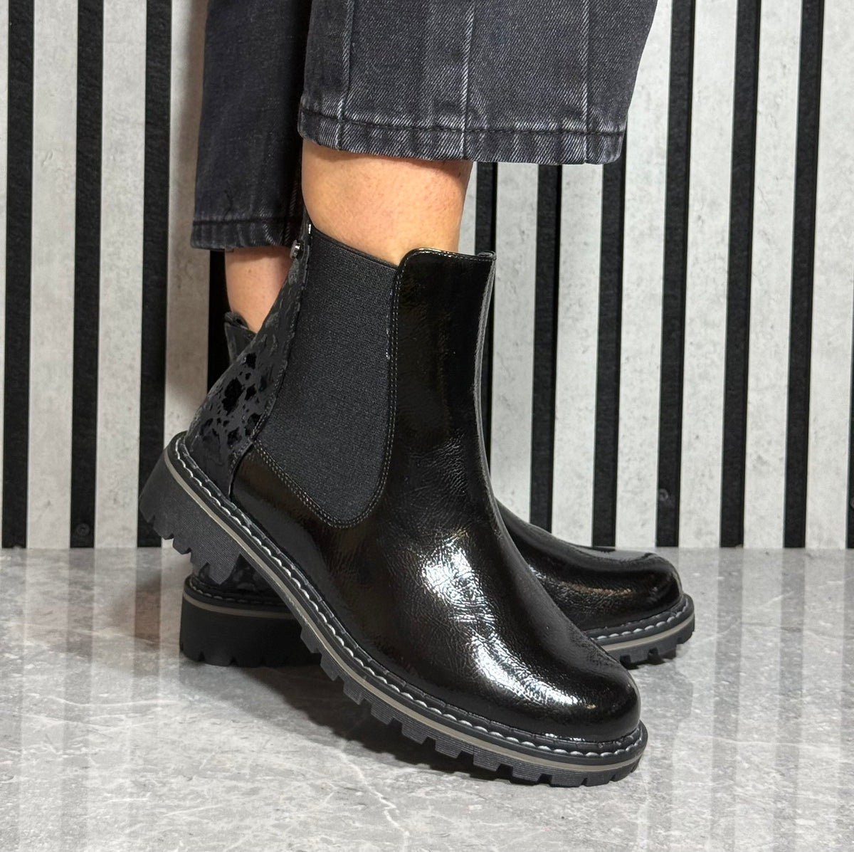 Lunar - 'Bessy' Black Patent Ankle Boot