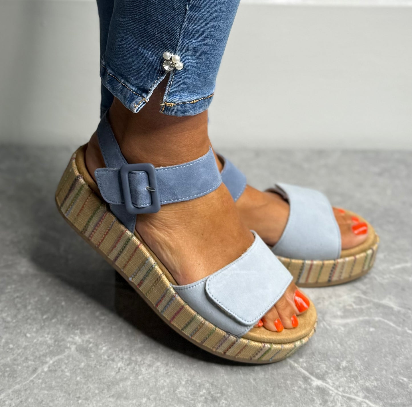 Remonte - Blue Mix Leather Platform Sandal