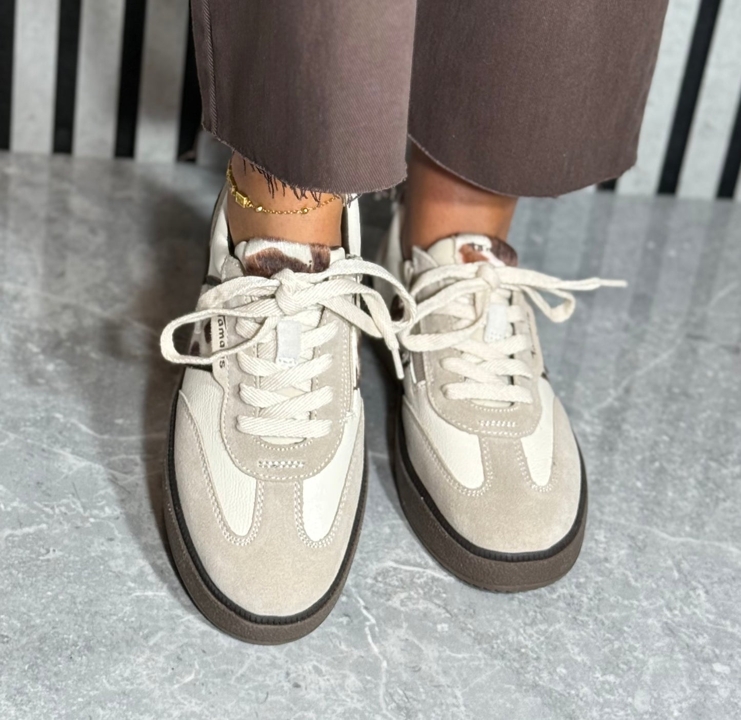 Tamaris Comfort - Off White/Cow Print Trainer