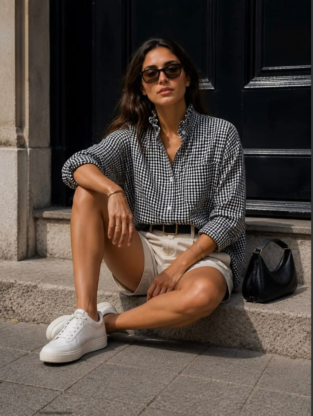 Black Gingham Oversized Shirt