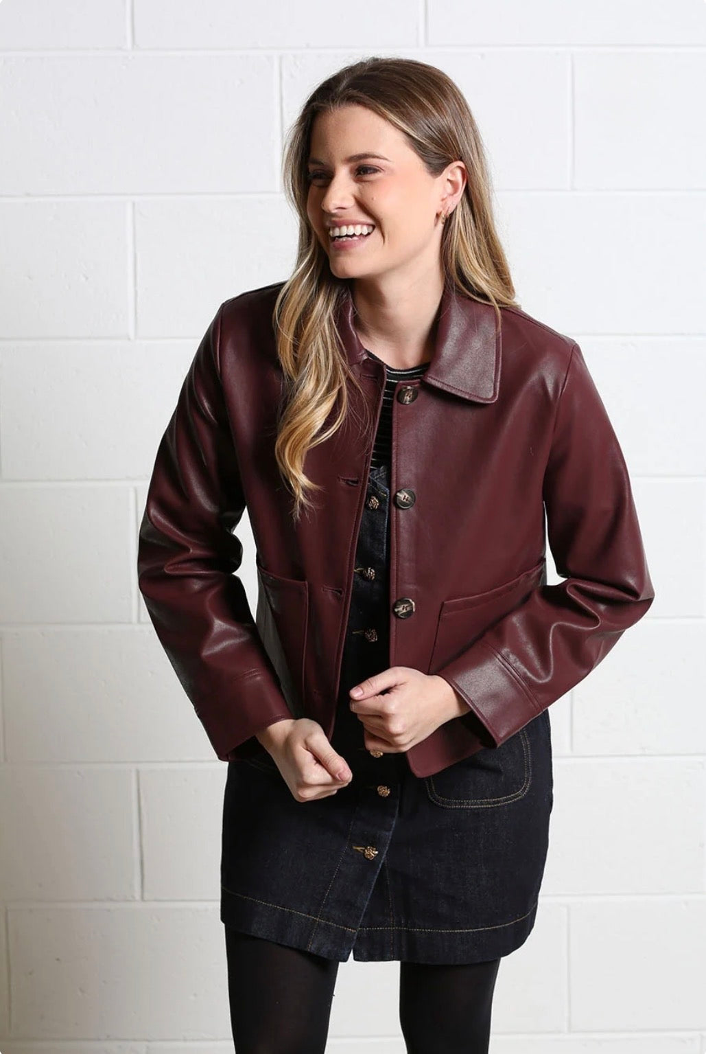 Rant & Rave -  Adele Burgundy Faux Leather Jacket