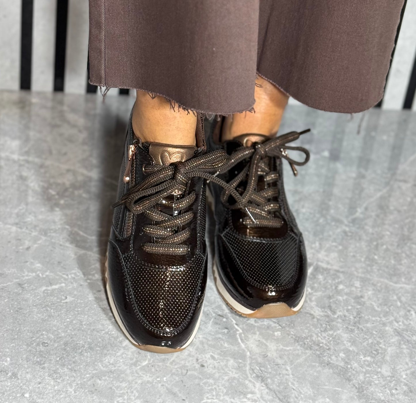Marco Tozzi - Mocha Patent Side Zip Trainer
