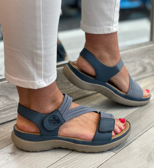 Rieker - Denim Blue Stretch Strap Walking Sandal