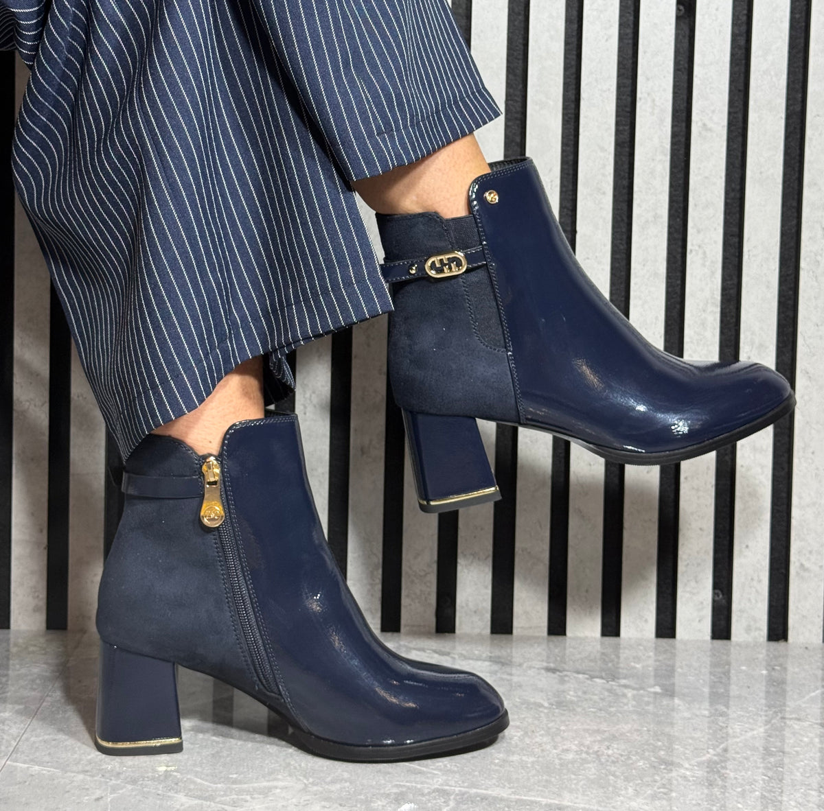 Zanni & Co - 'Fuyang One' Cobalt Mix Block Heel Boot