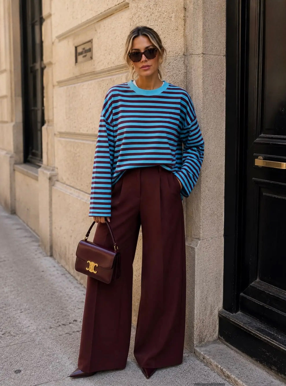 Plum/Turquoise Stripe L/S Tee