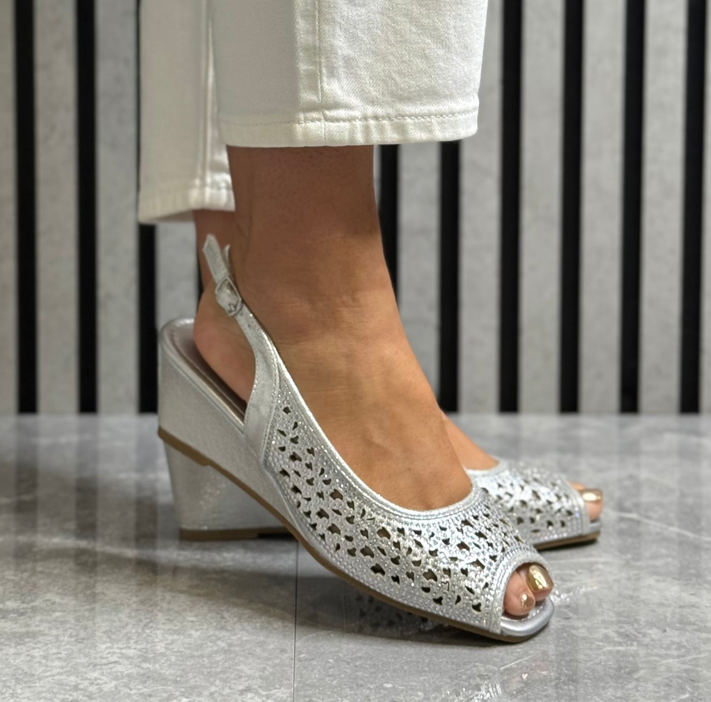 Lunar - 'Ramona' Silver Peep Toe Shoe