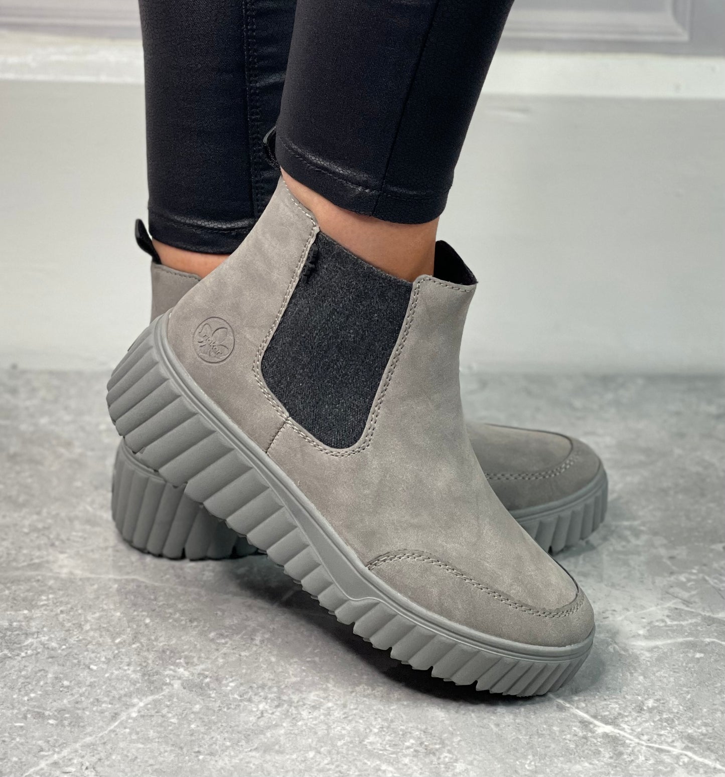 Rieker - Grey Platform Side Zip Boot