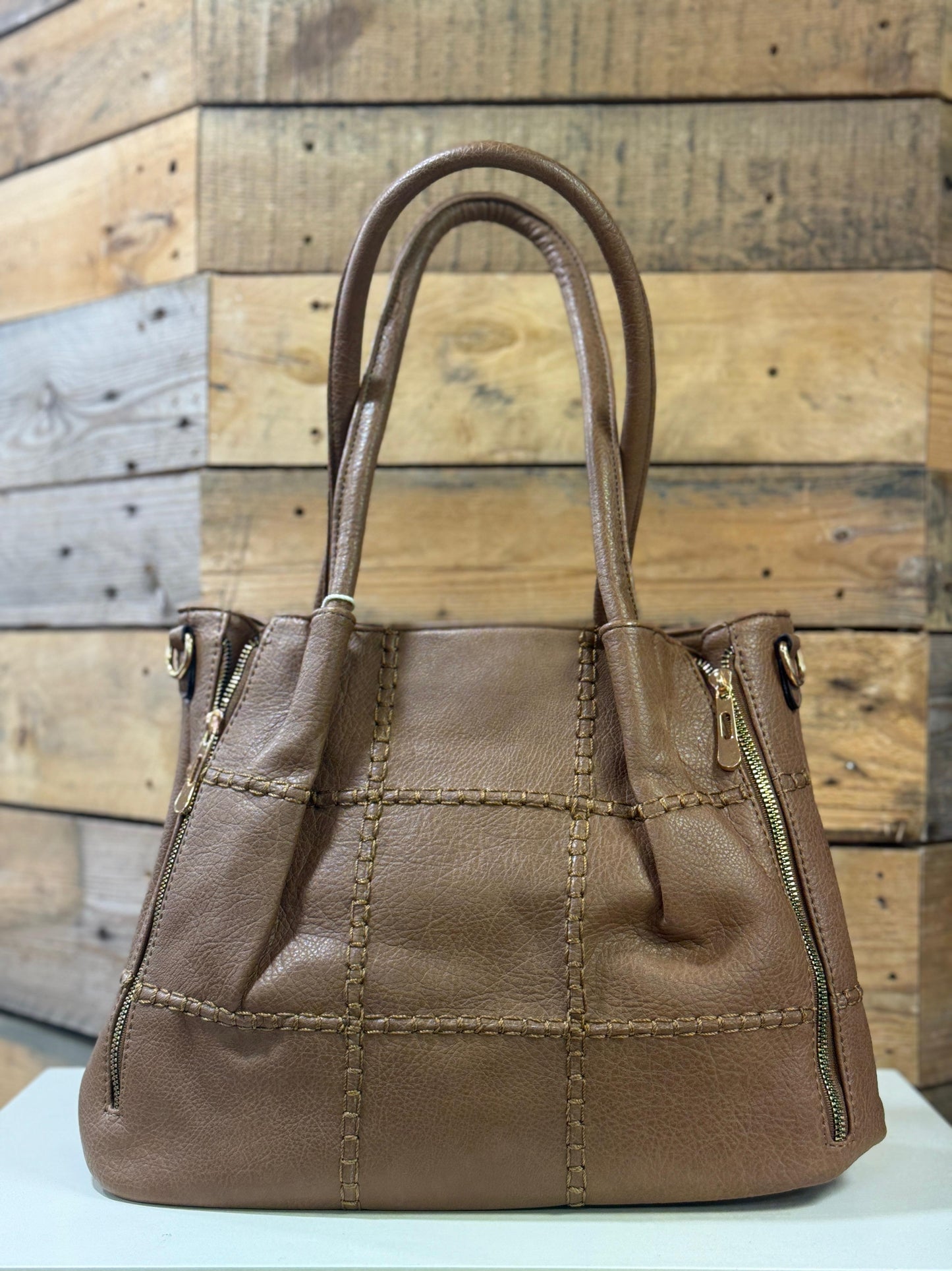 hannah k - 'Dina' Taupe Zip Detail Handbag