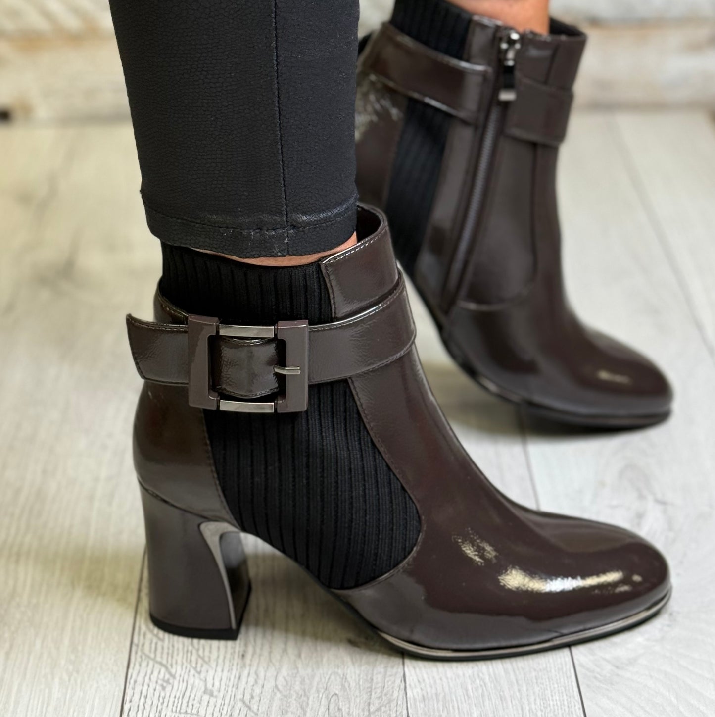 Lunar - ‘Trudy’ Brown Patent Gusset Boot