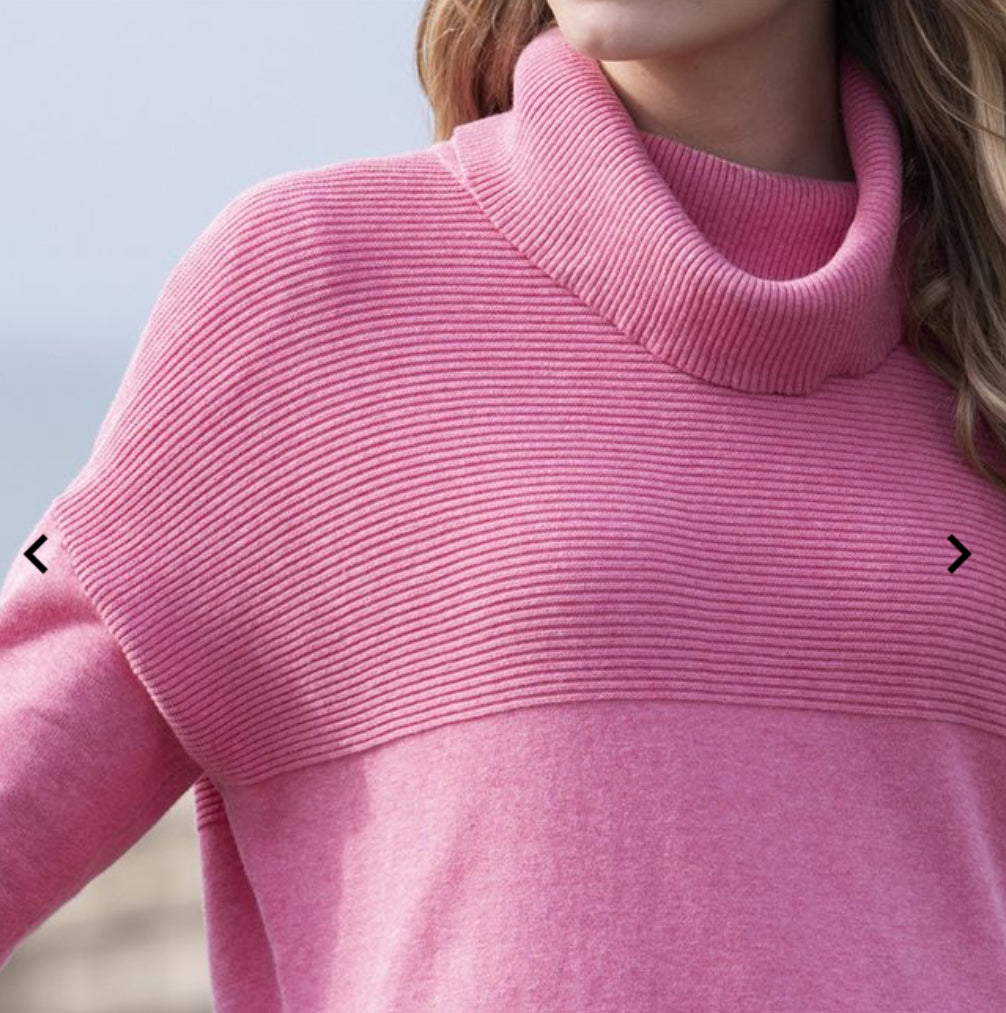Marble - Pink Cowl Neck Ribbed Jumper