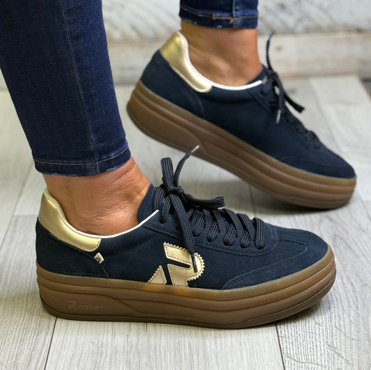 Rieker - Navy Blue Gum Sole Platform Trainer
