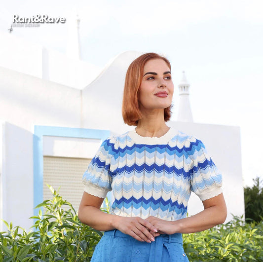 Rant & Rave - ‘Mavis’ Blue Short Sleeve Jumper