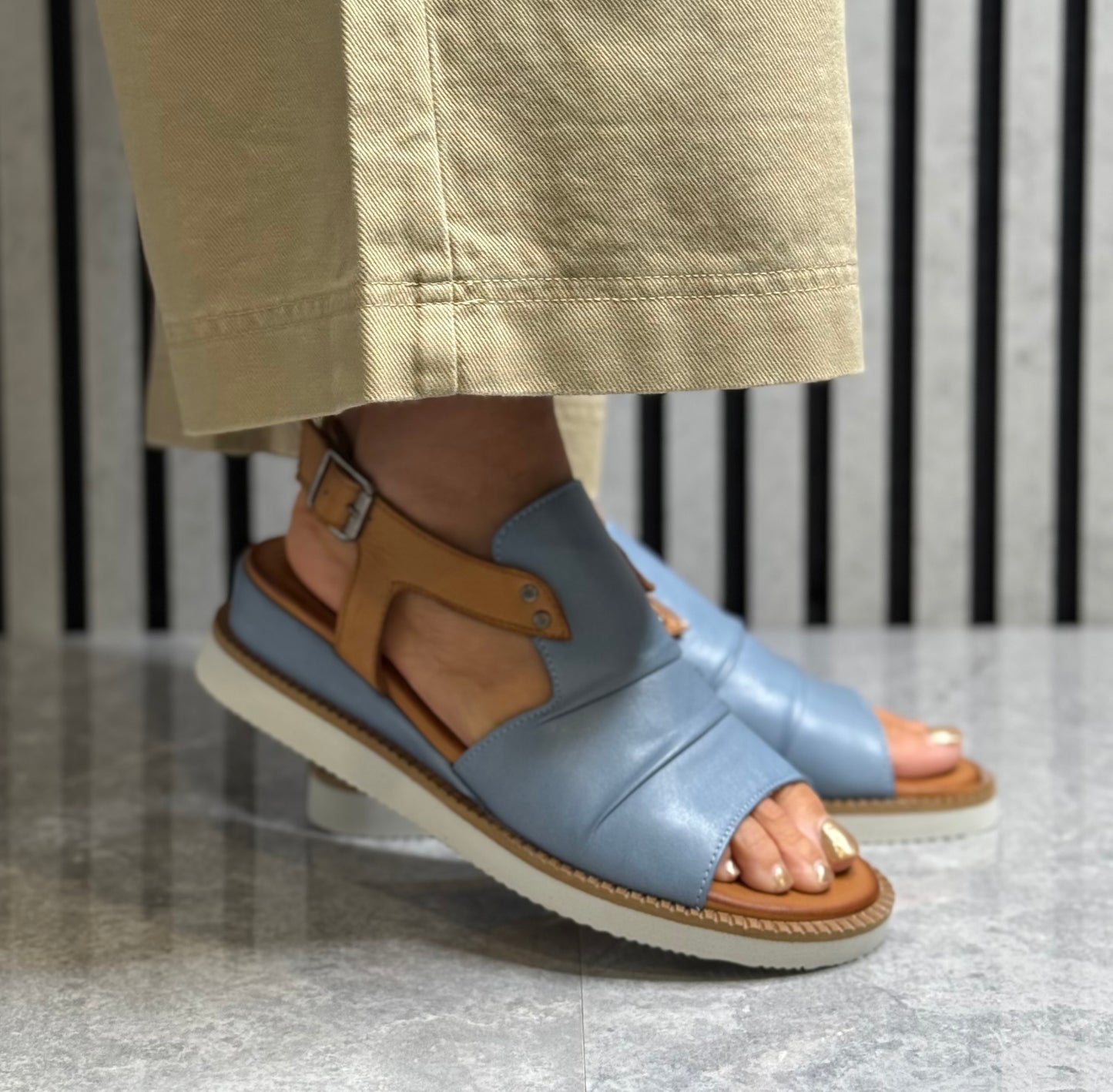 Modella - ‘Lyra' Sky Blue Leather Sandal