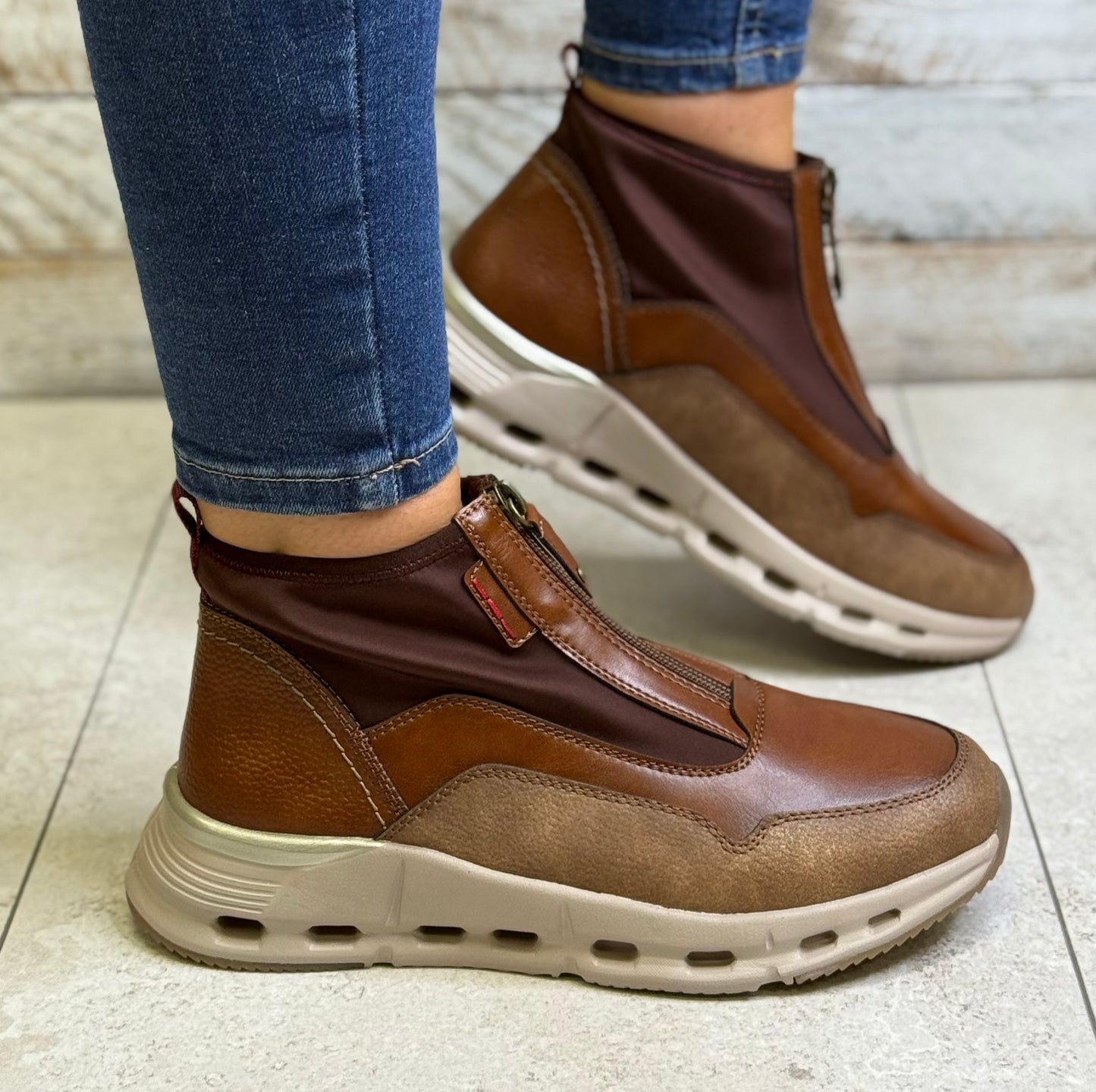 OMG - 'Darica' Driftwood Front Zip Trainer Boot