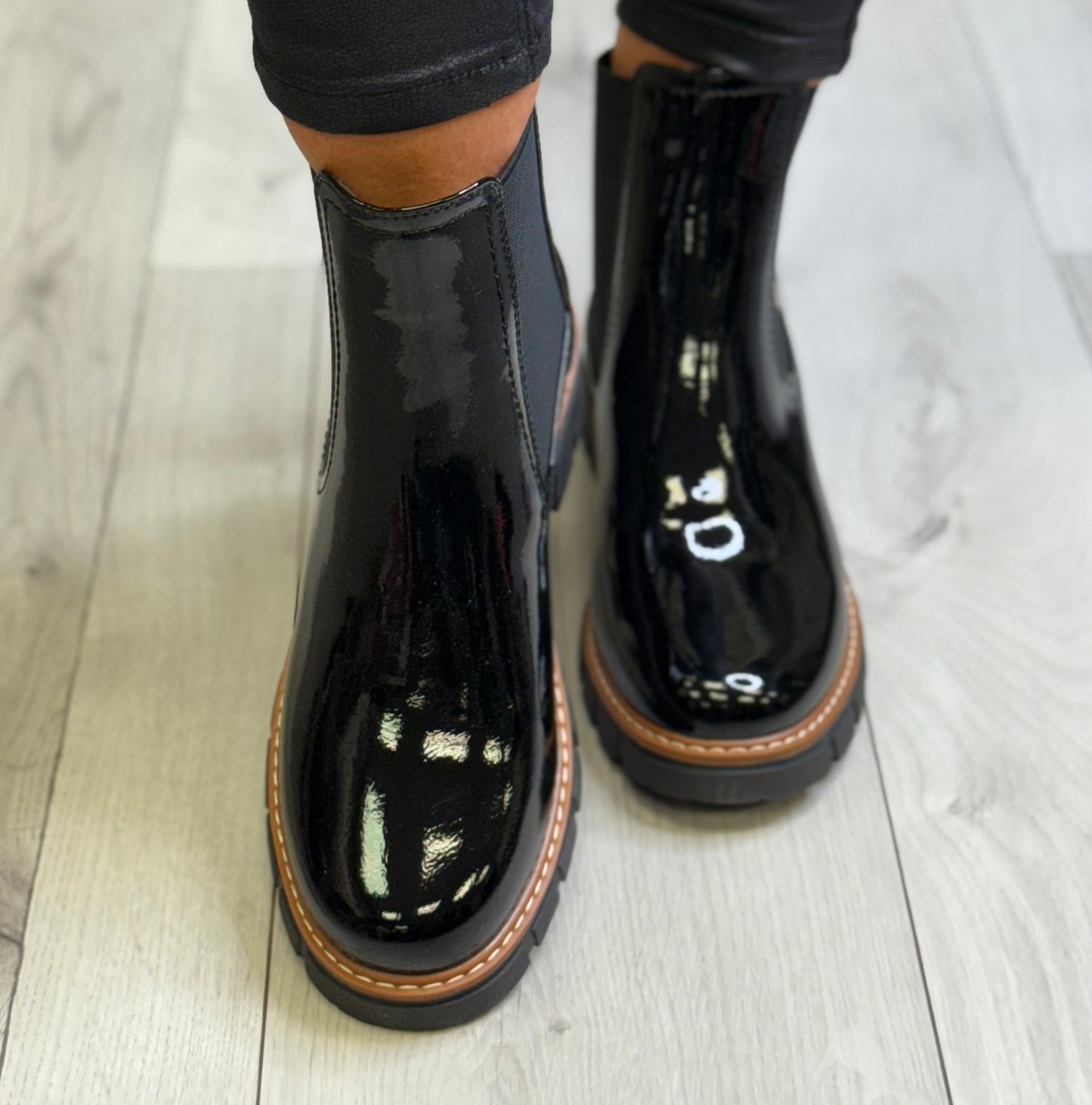 Lunar - 'Peace' Black Patent Ankle Boot