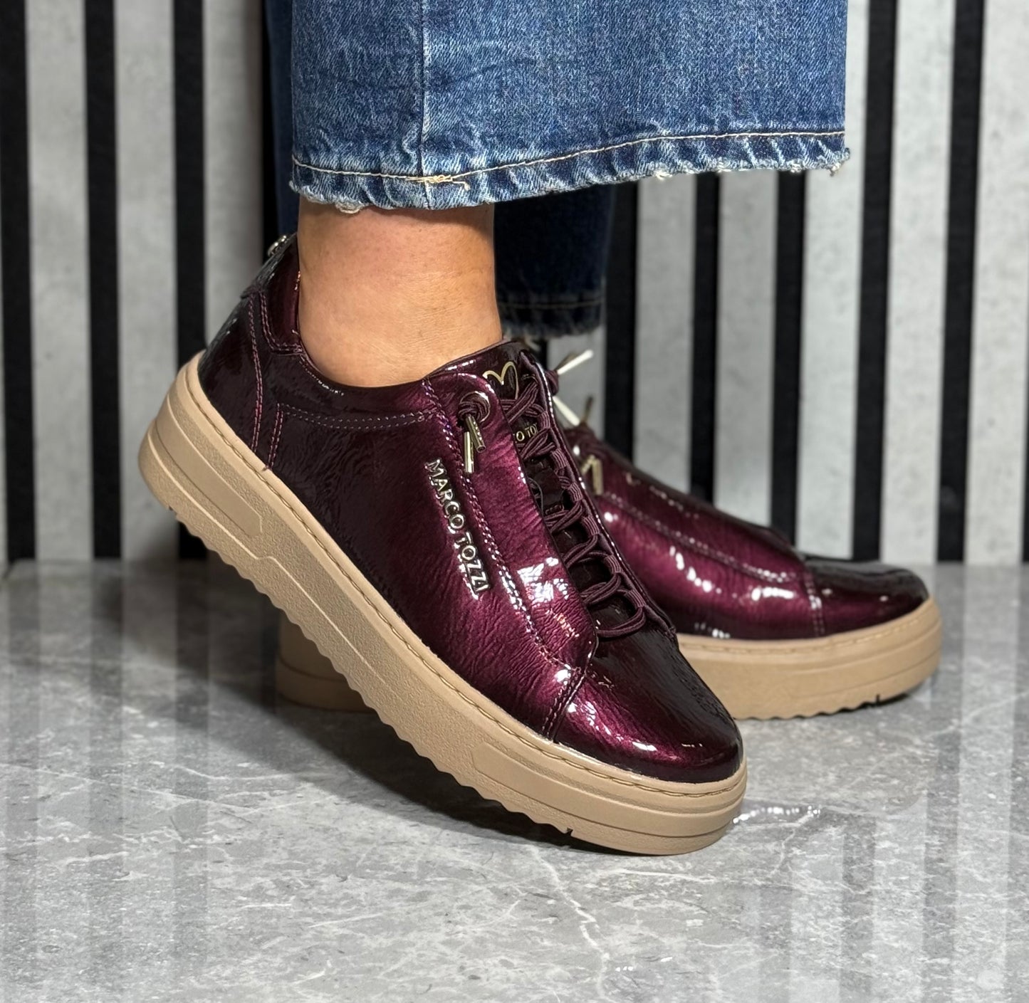 Marco Tozzi - Mulberry Patent Slip On Trainer