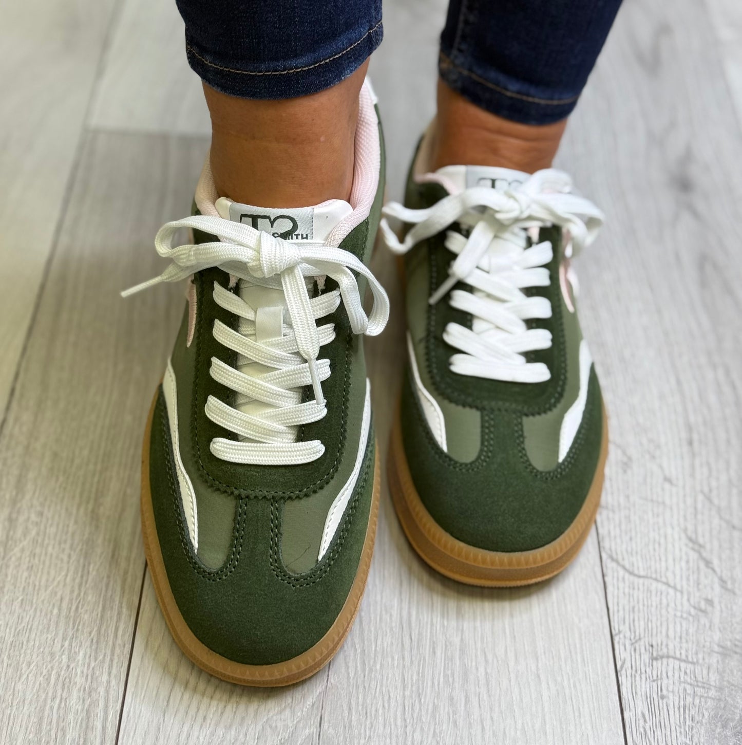 Teddy Smith - Green Combo Platform Leather Trainer