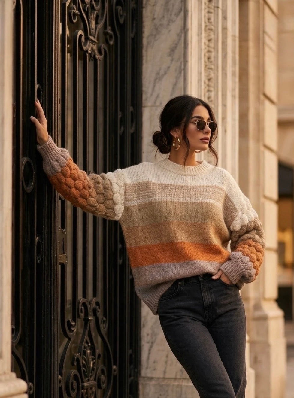 Orange Stripe Detailed Knit