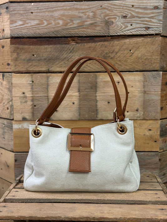 hannah k - 'Cora' Cream Faux Suede Handbag