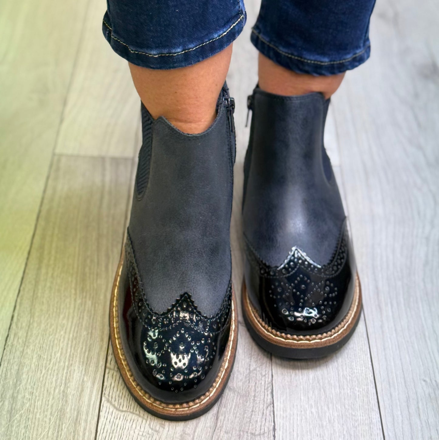 S Oliver - Navy Brogue Chelsea Boot