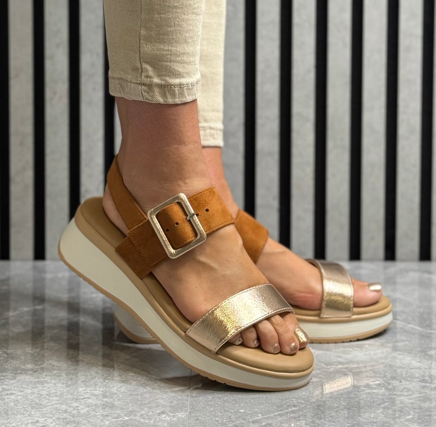 Lunar - 'Dion' Tan Combo Wedge Sandal
