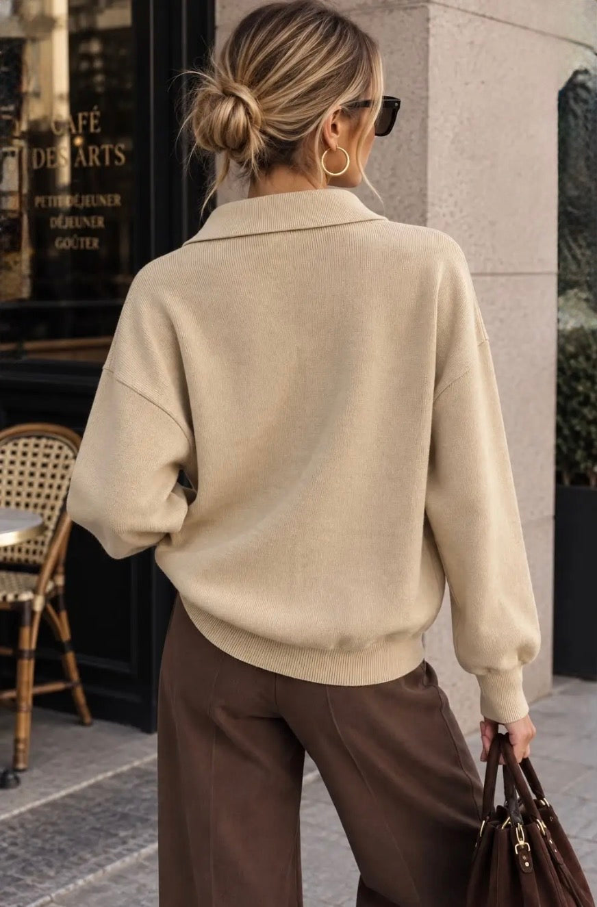 Taupe Oversized Soft Knit Polo