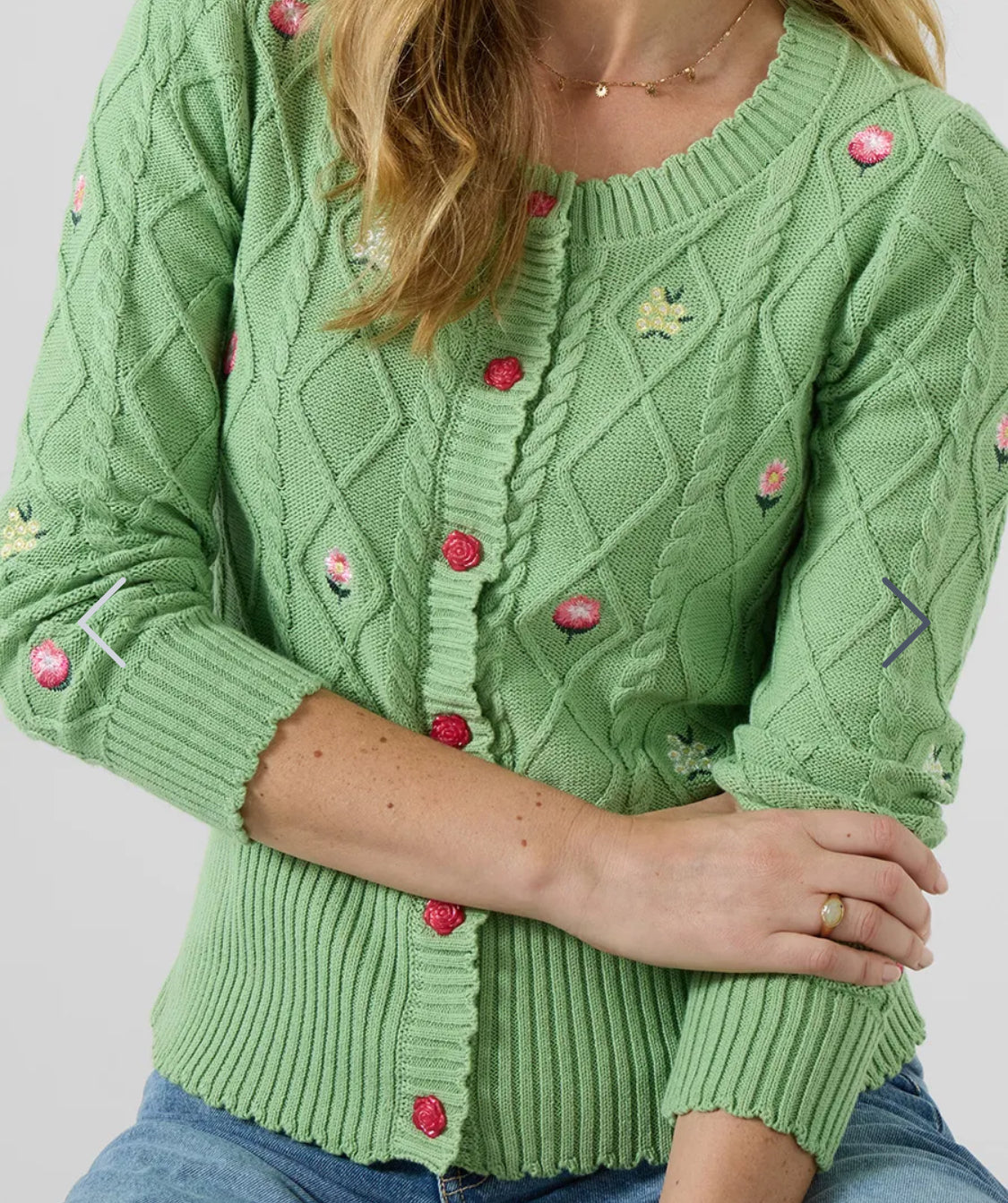 Joe Browns - ‘Penny’ Embroidered Floral Cable Knit Cardigan