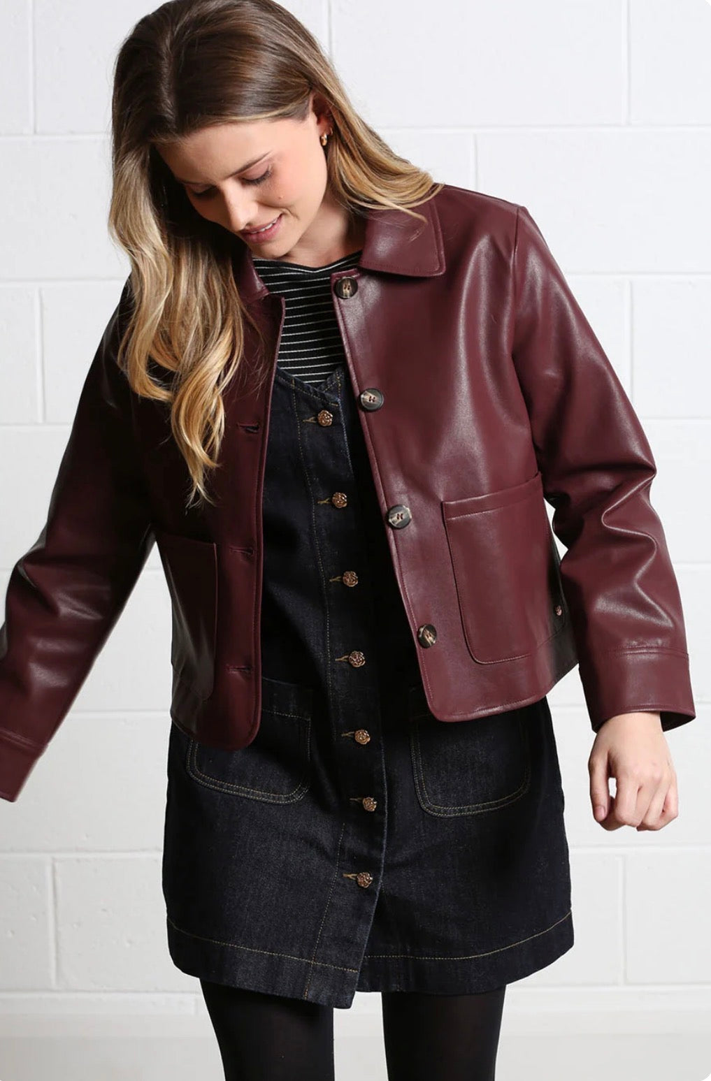 Rant & Rave -  Adele Burgundy Faux Leather Jacket