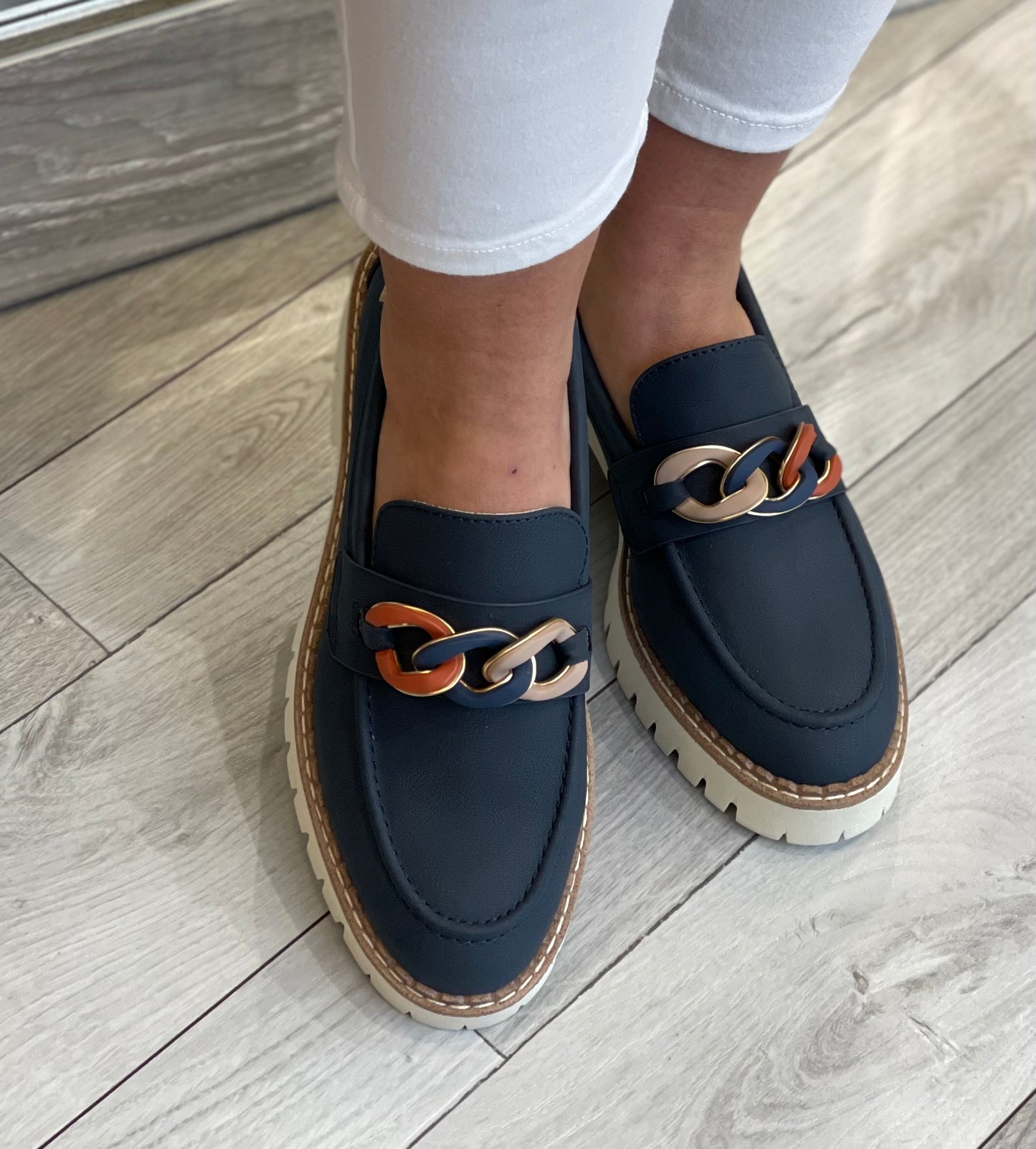 S Oliver - Navy Chain Detail Loafer