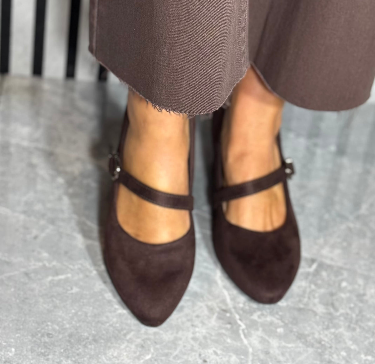 Jana - Brown Strap Block Heel Shoe