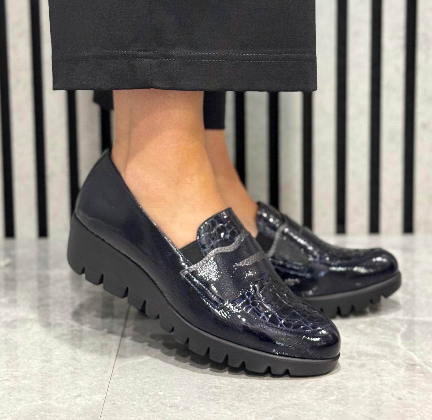 Wonders - C-33360 Navy Patent Leather Wedge Loafer