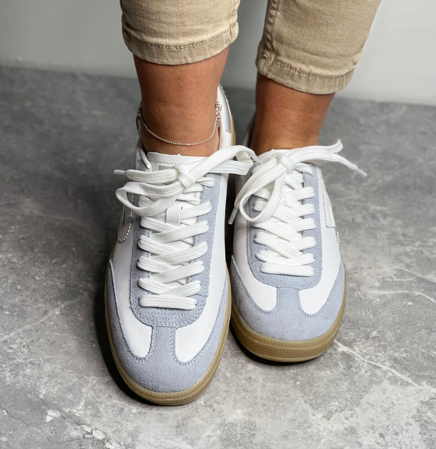 Rieker - White/Powder Gum Sole Leather Trainer