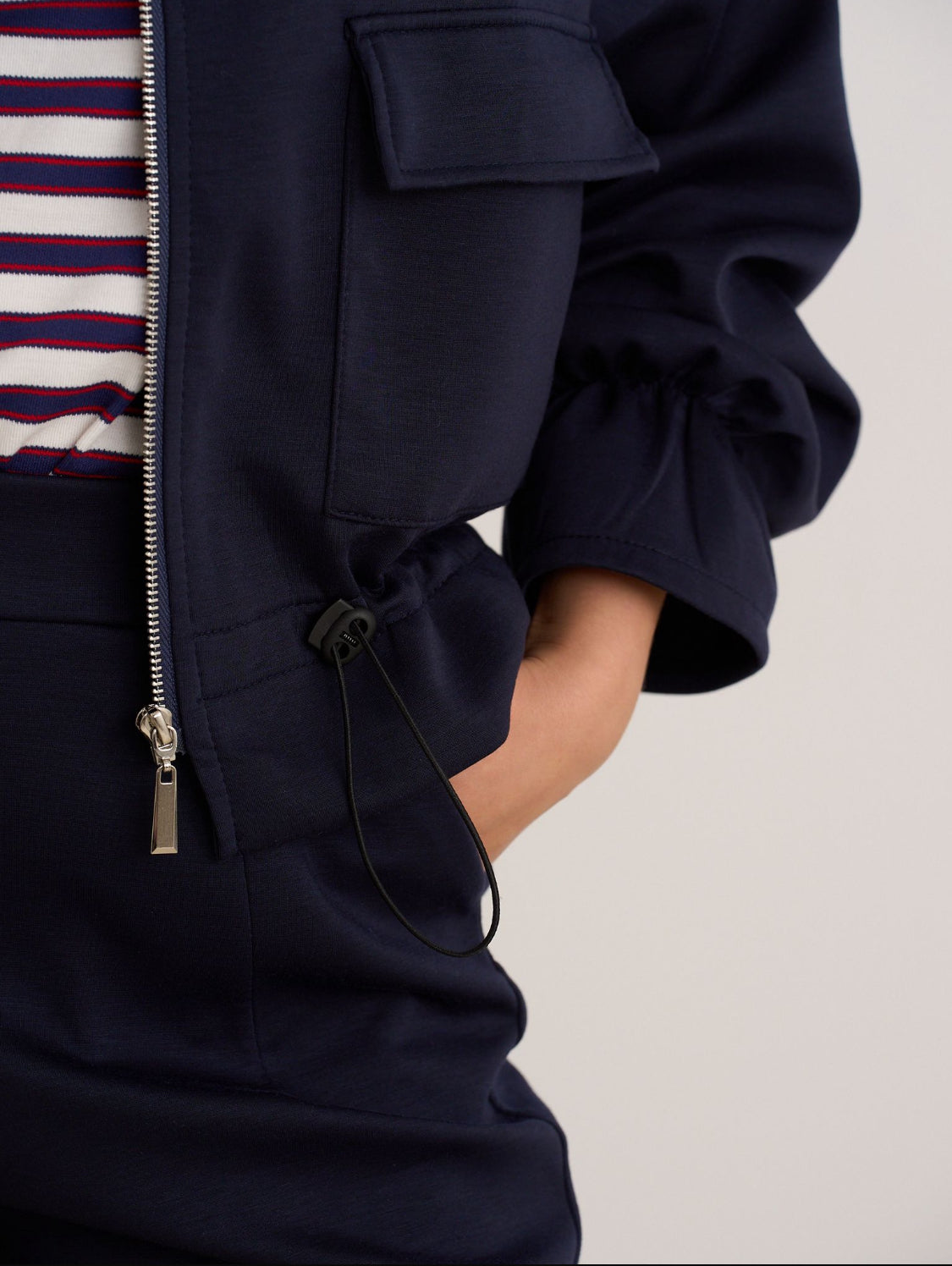 Navy Drawstring Bomber Jacket