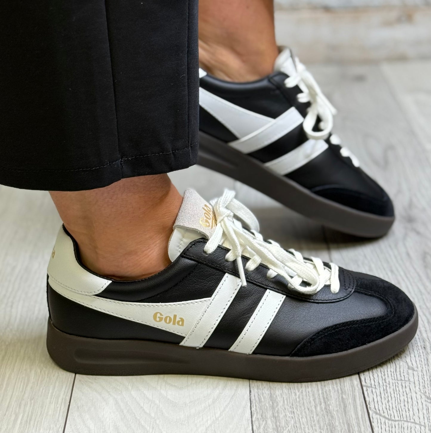 Gola - ‘Cyclone' Black/White/Dark Gum Sole Leather Trainer