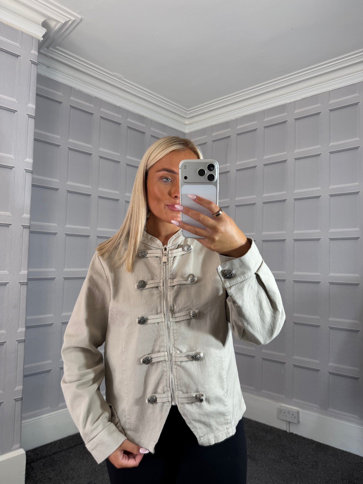 Cream Military Style Jacket