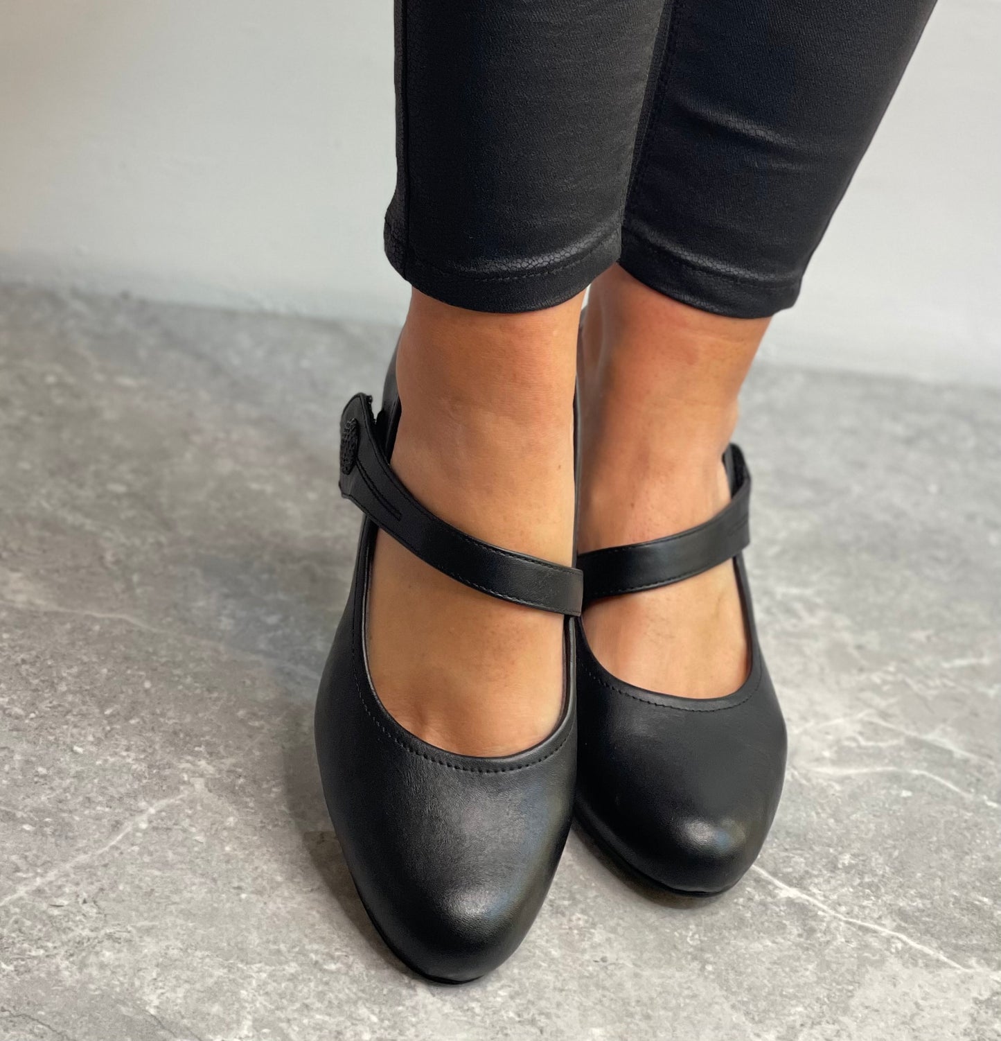 Jana - Black Strap Shoe