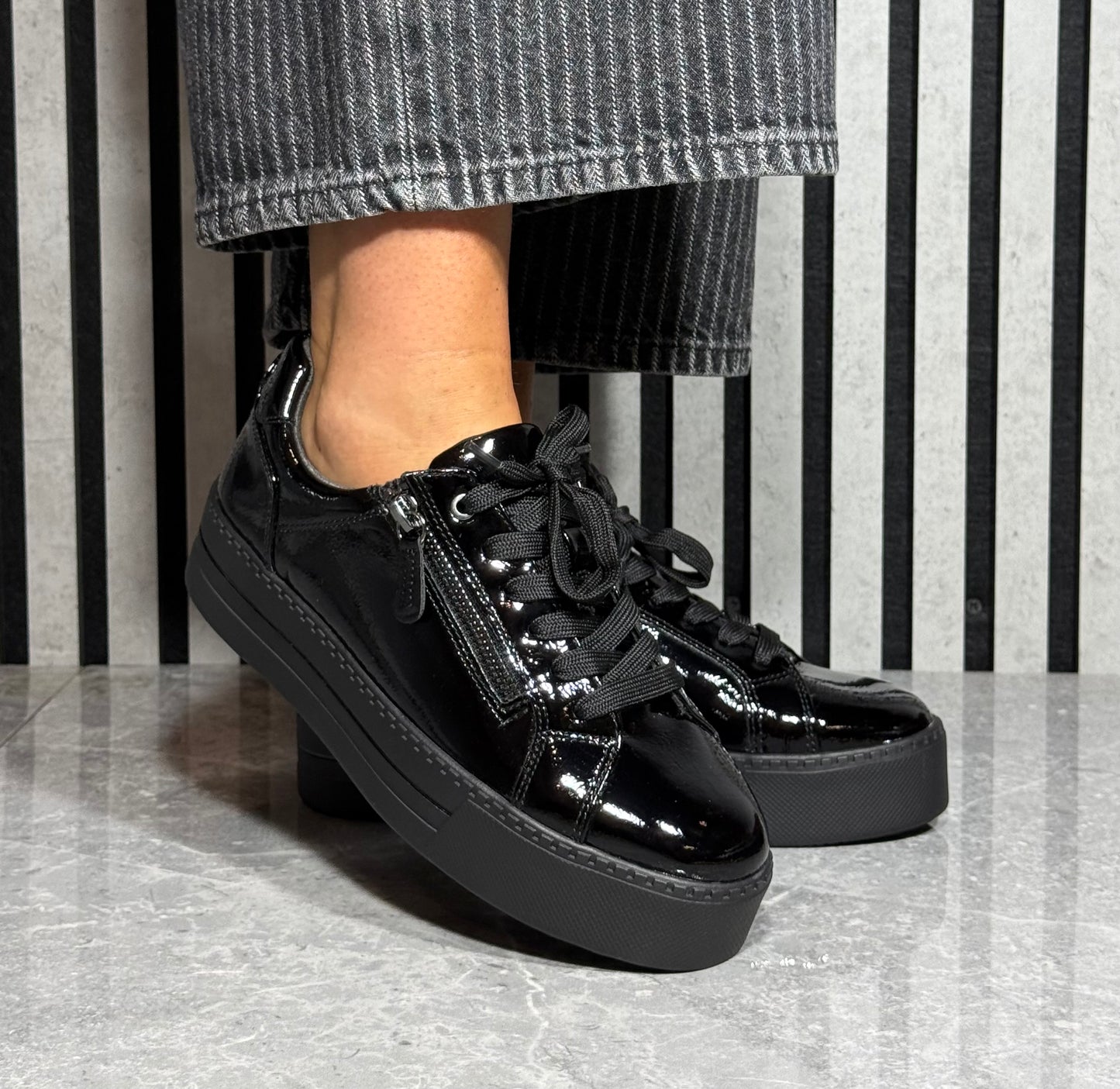 Jana - Black Patent Platform Trainer