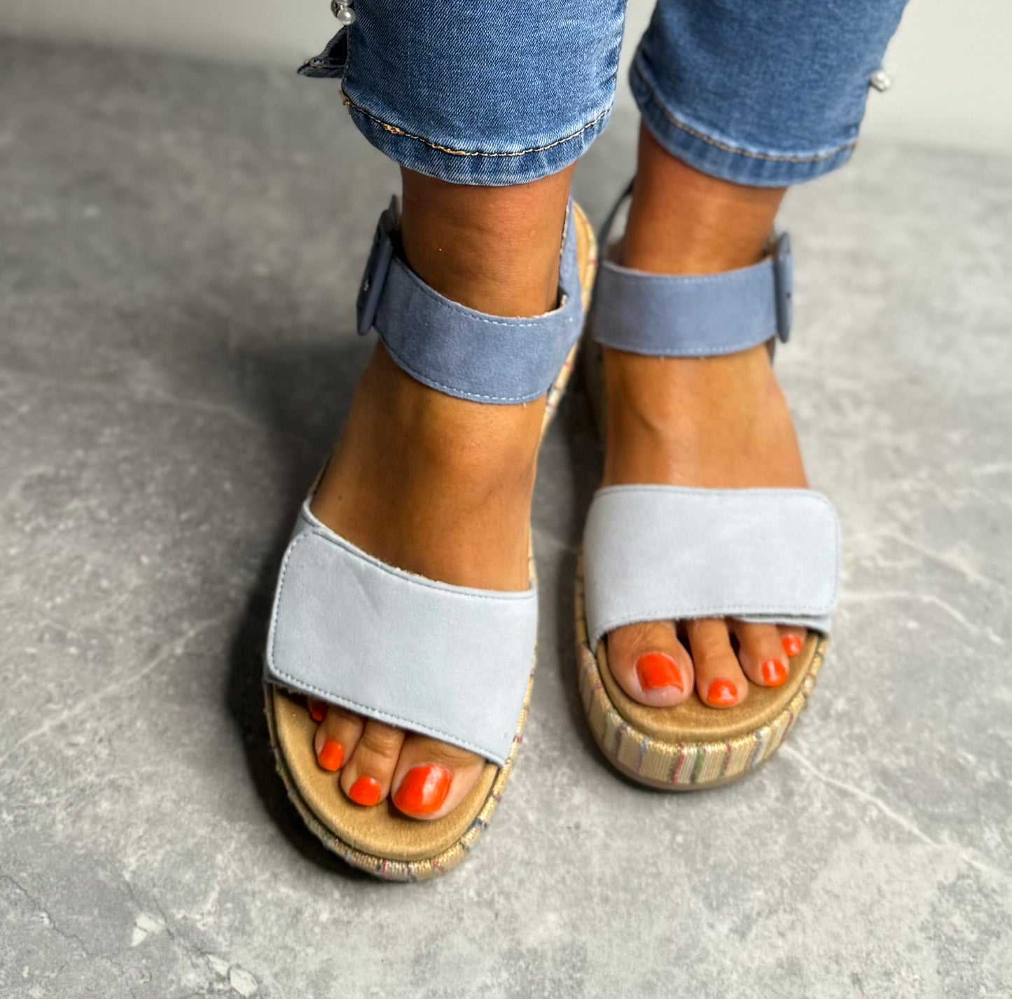 Remonte - Blue Mix Leather Platform Sandal
