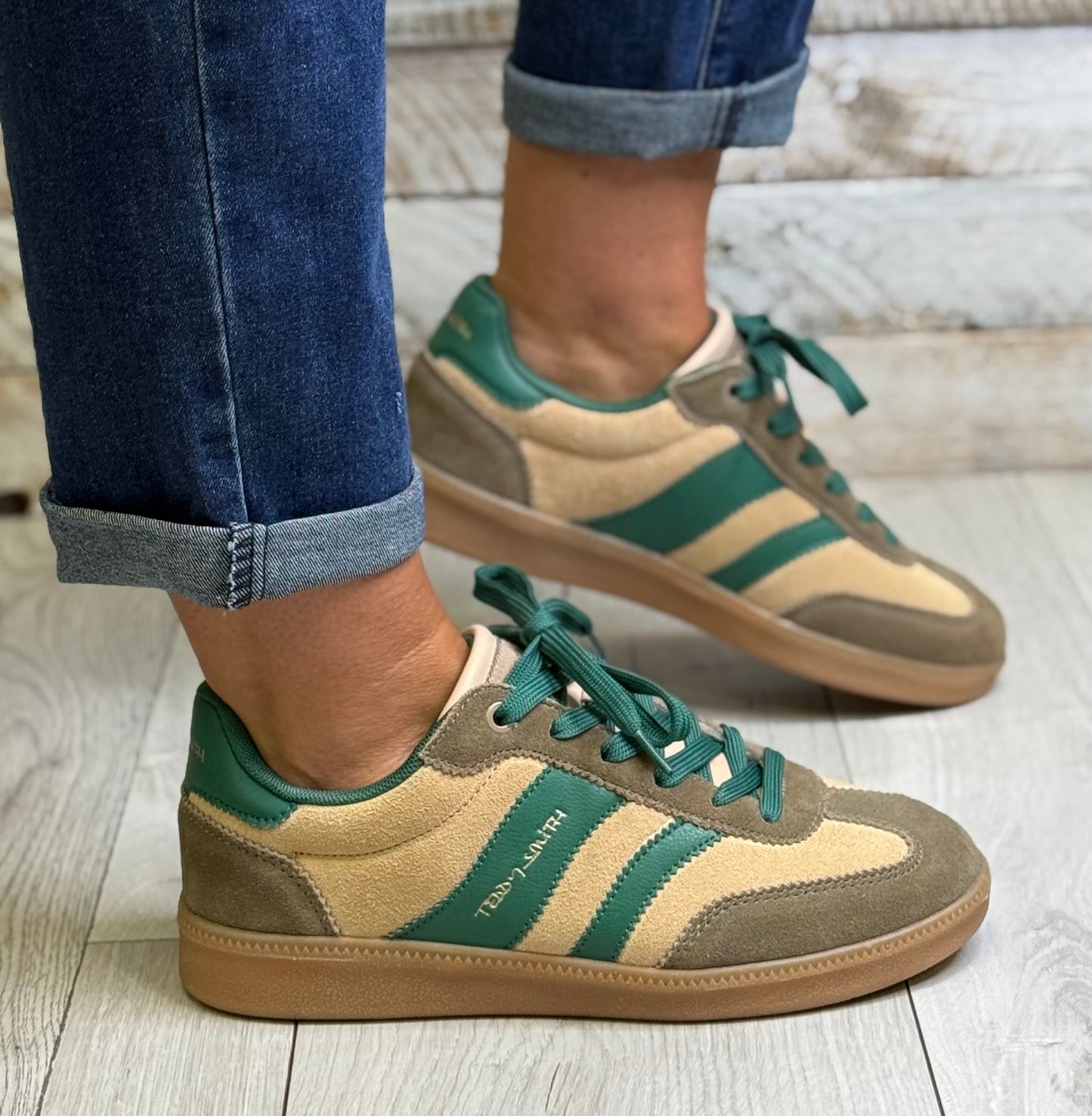 Teddy Smith -  Beige/Green Combo Suede Trainer (120235)