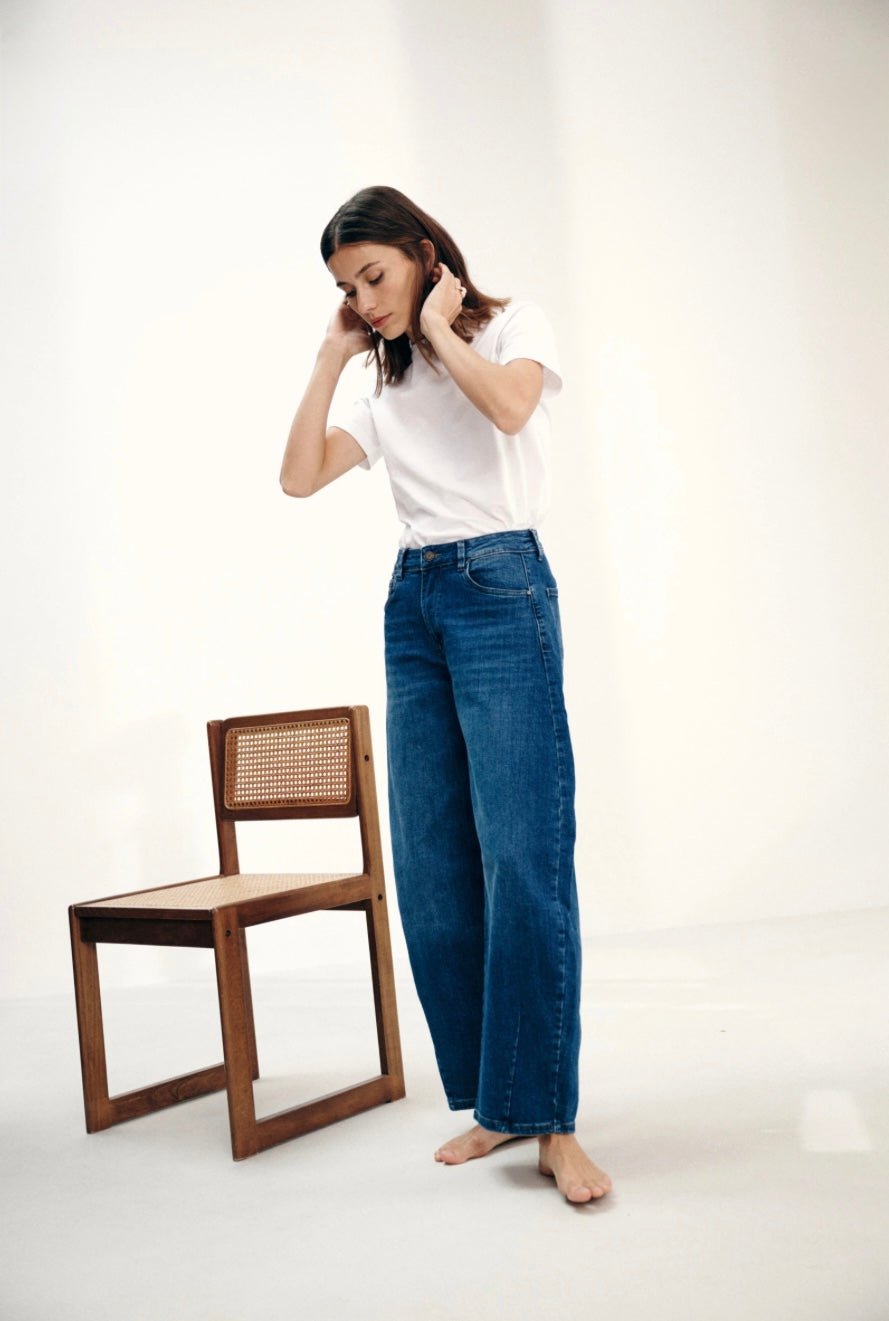 Dark Blue Barrel Loose Jeans (Extra Balloon)