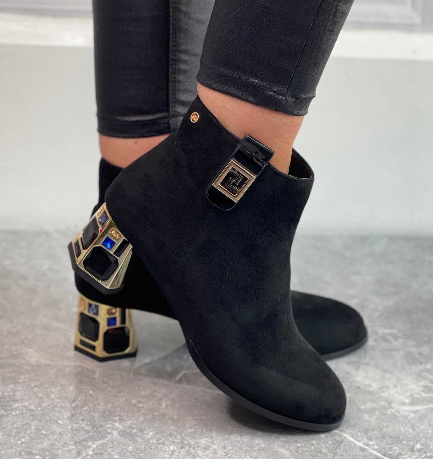 Zanni & Co - 'Khan One' Black Embellished Heel Boot