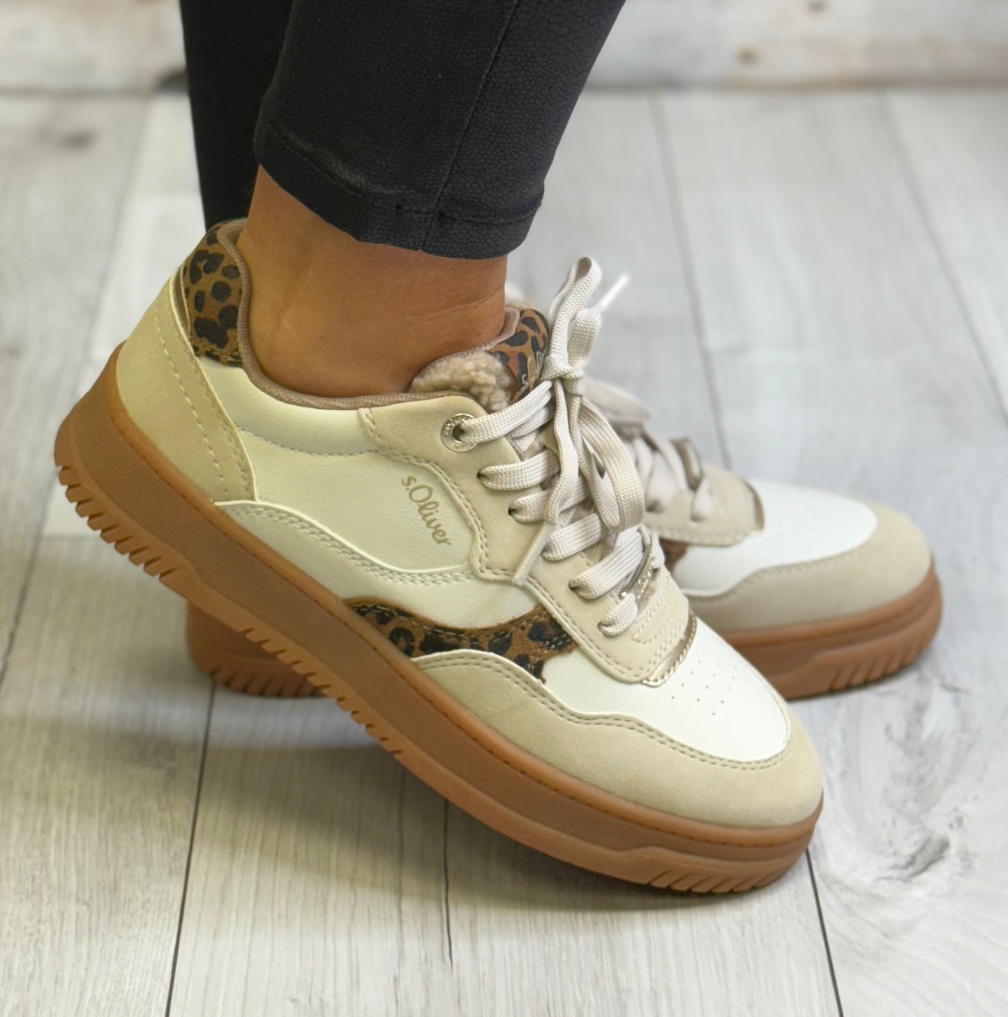 S Oliver - Beige/Leopard Combo Trainer