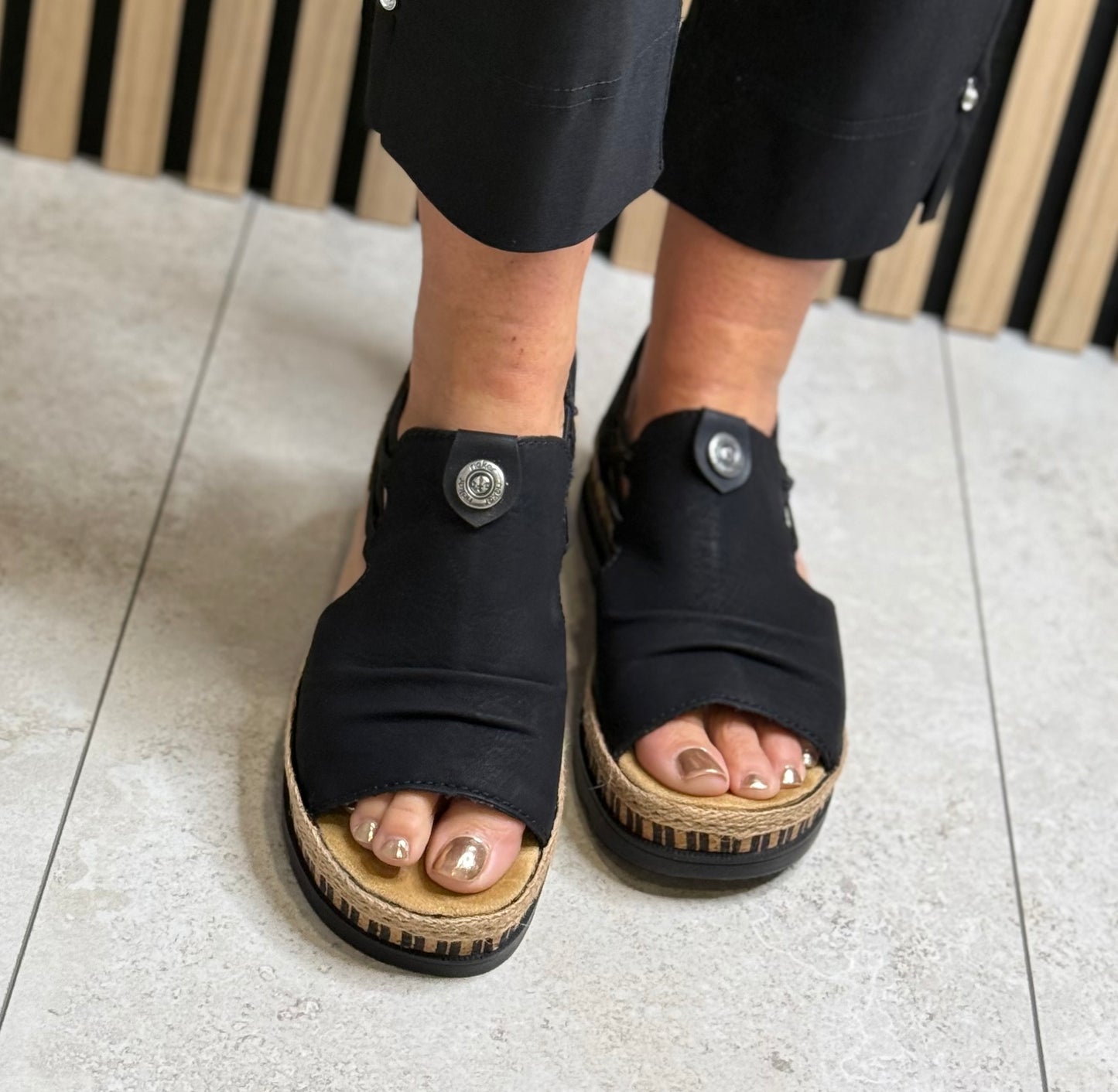 Rieker - Black Detailed Sandal