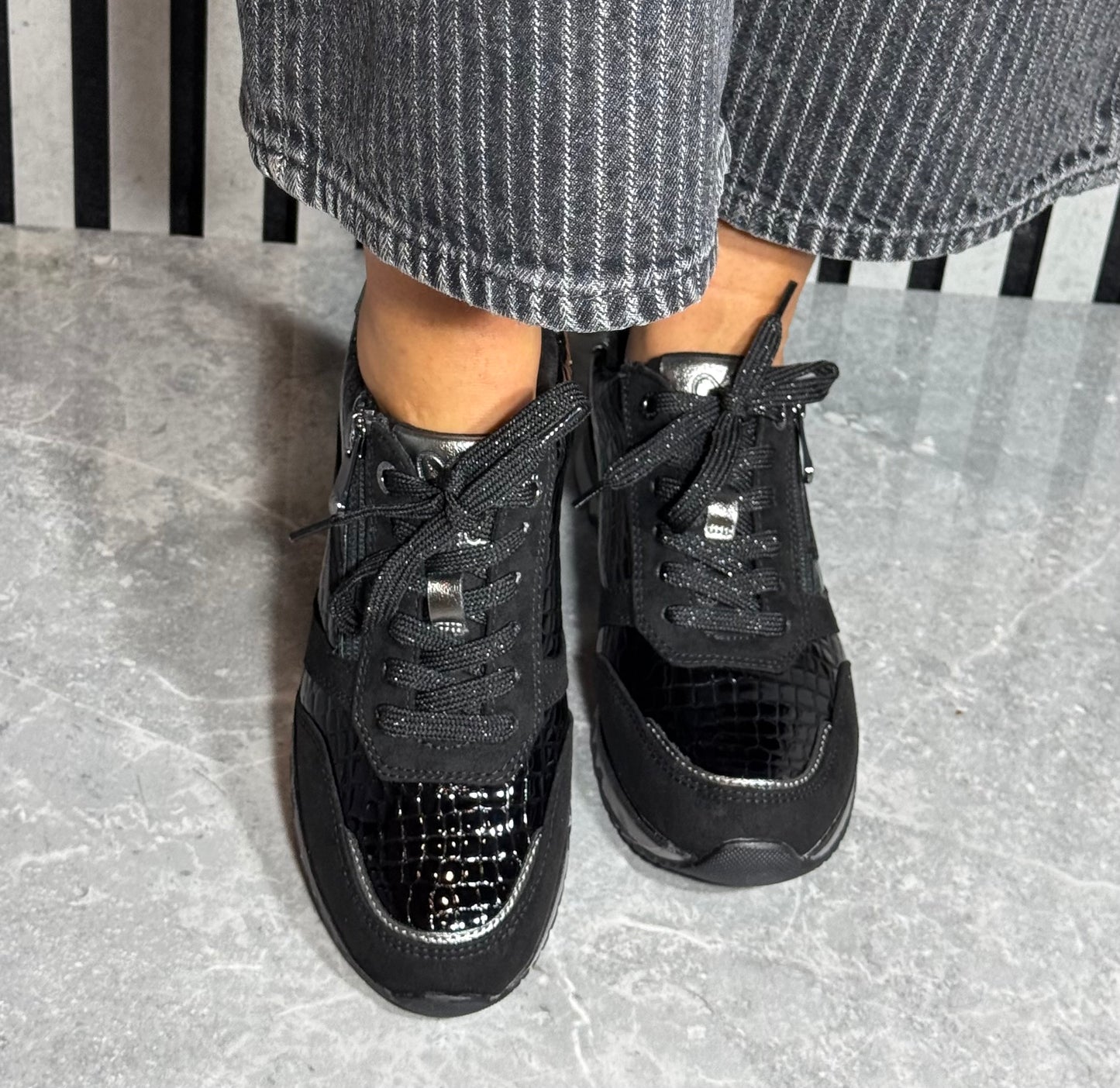 Marco Tozzi - Black Croc Detail Patent Trainer