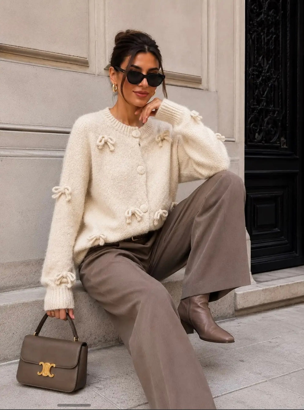Beige Knot Detail Cardi